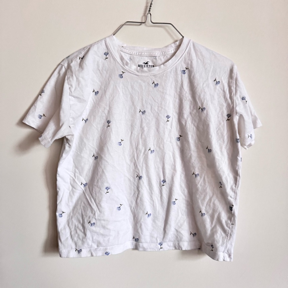 Hollister White Tee with Blue flowers
